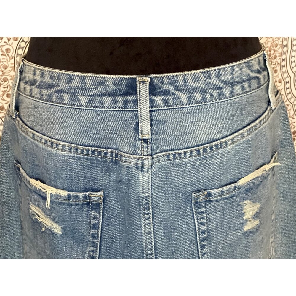 American Bazi Los Angeles Womens Distressed Denim Skirt Size L With Front Zipper - Picture 5 of 13